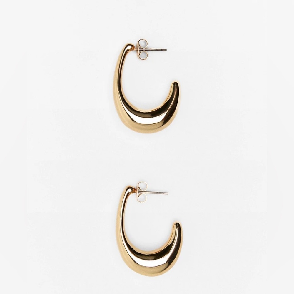 NWT. Zara Golden Tear Droplet-Shaped Textured Metal Earrings. - Picture 5 of 7